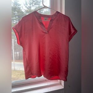 Nicole Miller Coral Short Sleeve V-Notch Blouse